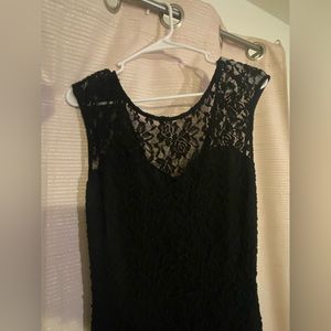 Used black short sleeve dress, long with floral pattern